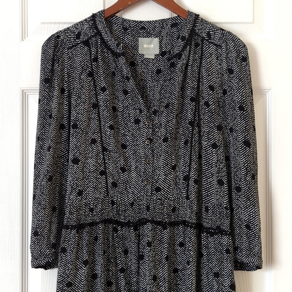 Maeve Anthropologie Galen Dotted Chevron Quarter Sleeve Mini Shift Dress Black M - Picture 2 of 13